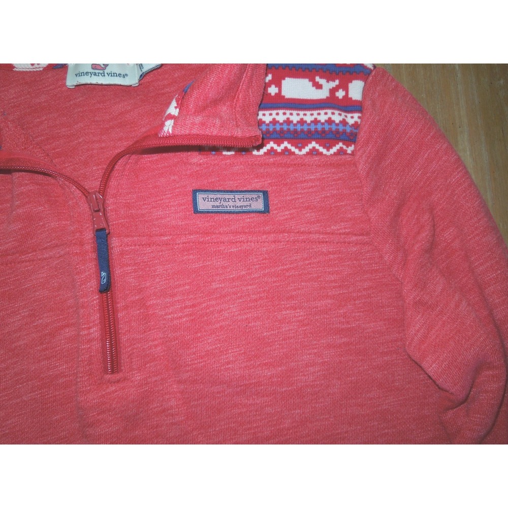 Vineyard Vines Womens Medium Red Fair Isle Whale Quarter Zip Pullover - Picture 4 of 8